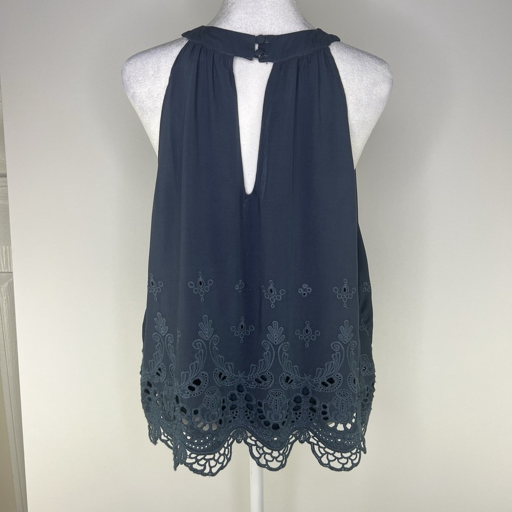 YOUNG FABULOUS & BROKE Navy Flowy‎ Boho Beachy Coastal Eyelet Halter Top MEDIUM - Picture 4 of 9